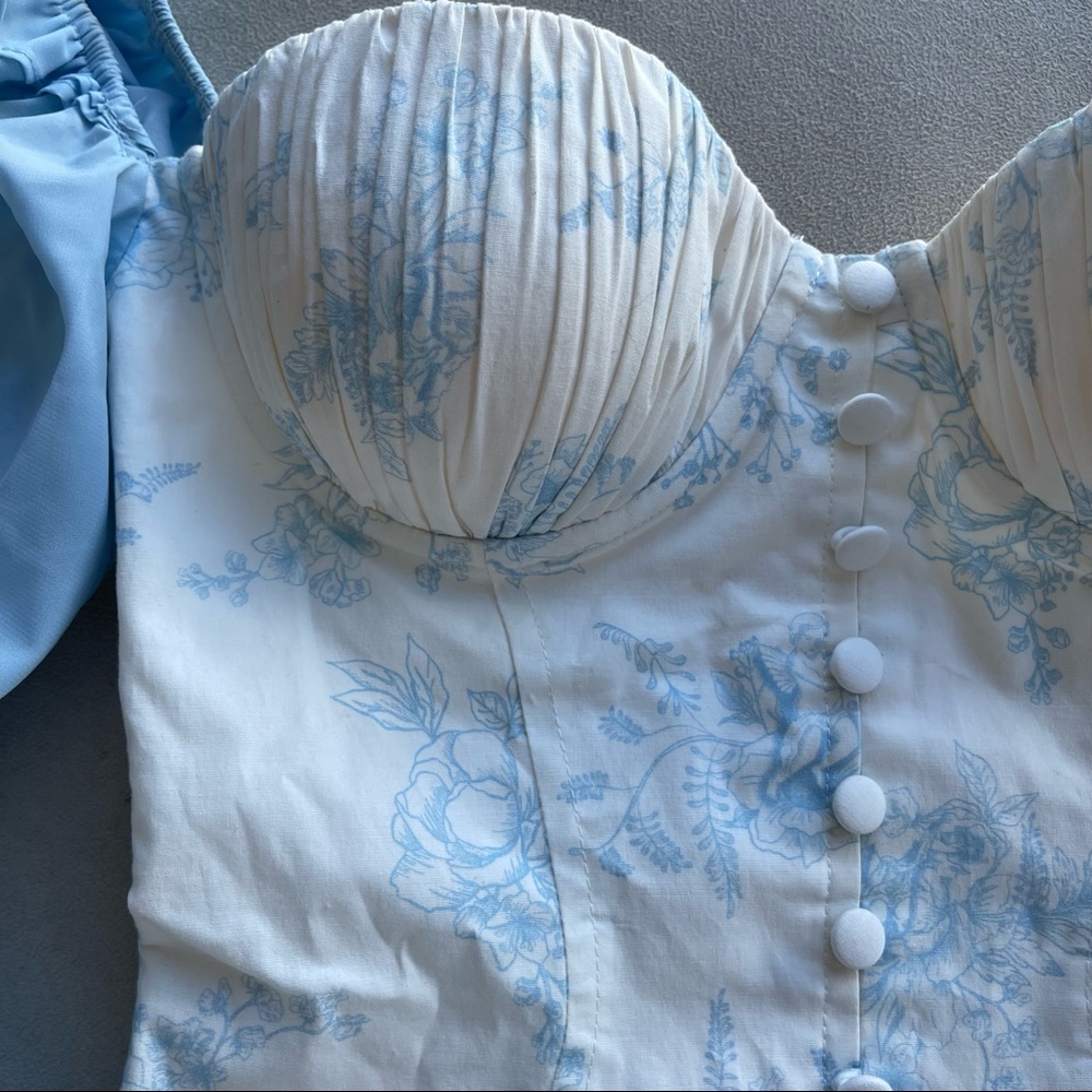 🙈 SOLD 🙈 NWOT Oh Polly floral long sleeve mini dress in pastel blue - Picture 8 of 13
